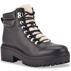 Marc Fisher Black Leather LTD Nairy Sherpa Lined Lace Up Hiking Boots Size 8 NEW